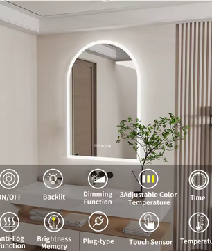 Slimme LED Badkamerspiegel – Gebogen Design, Dimbaar & Anticondens