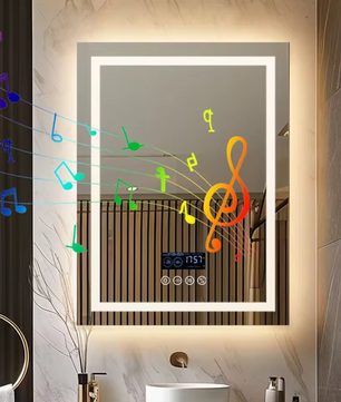 Slimme Rechthoekige LED Badkamerspiegel – Bluetooth, Tijd & Temperatuur Weergave, Anticondens & Dimbaar