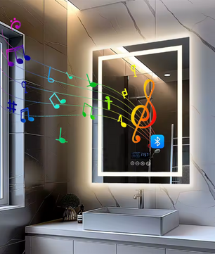 Slimme Rechthoekige LED Badkamerspiegel – Bluetooth, Tijd & Temperatuur Weergave, Anticondens & Dimbaar
