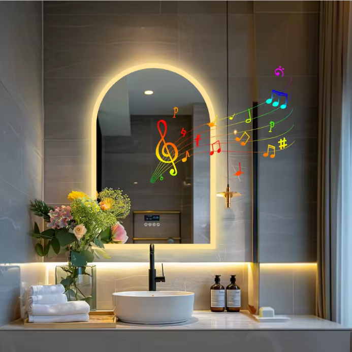 Slimme Gebogen LED Badkamerspiegel – Bluetooth, Tijd & Anticondens, 60x90 cm