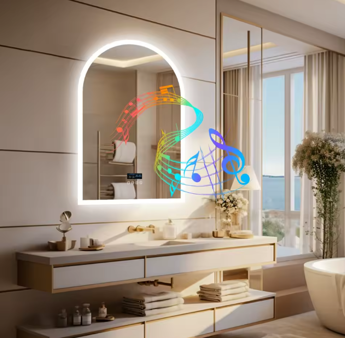 Slimme Gebogen LED Badkamerspiegel – Bluetooth, Tijd & Anticondens, 60x90 cm
