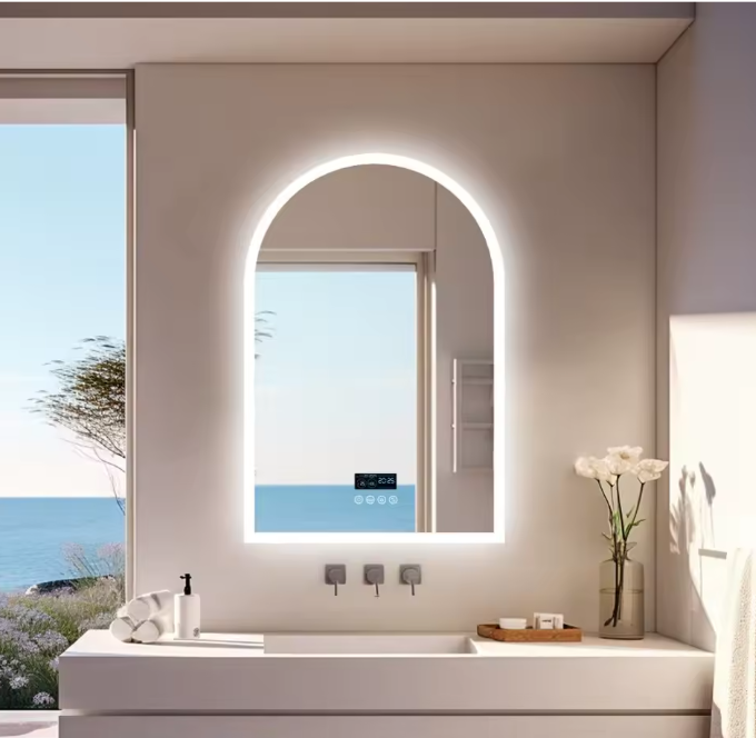 Slimme Gebogen LED Badkamerspiegel – Bluetooth, Tijd & Anticondens, 60x90 cm