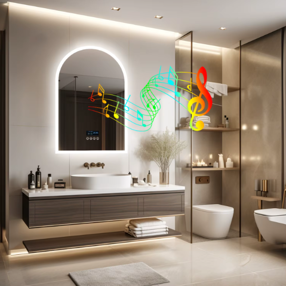 Slimme Gebogen LED Badkamerspiegel – Bluetooth, Tijd & Anticondens, 60x90 cm