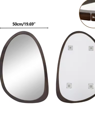 Moderne Asymmetrische Wandspiegel – Zwart Walnoothouten Frame, Stijlvol & Decoratief