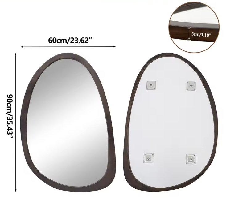 Moderne Asymmetrische Wandspiegel – Zwart Walnoothouten Frame, Stijlvol & Decoratief