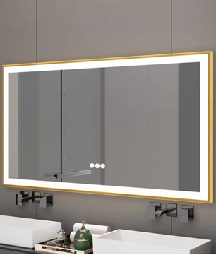 Gouden Rechthoekige LED Badkamerspiegel – Dimbaar, Anticondens & 3 Lichtkleuren