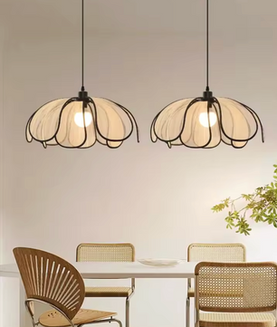 Vintage Lotus Hanglamp E27 – Handgeweven Kroonluchter + Ijzeren Frame