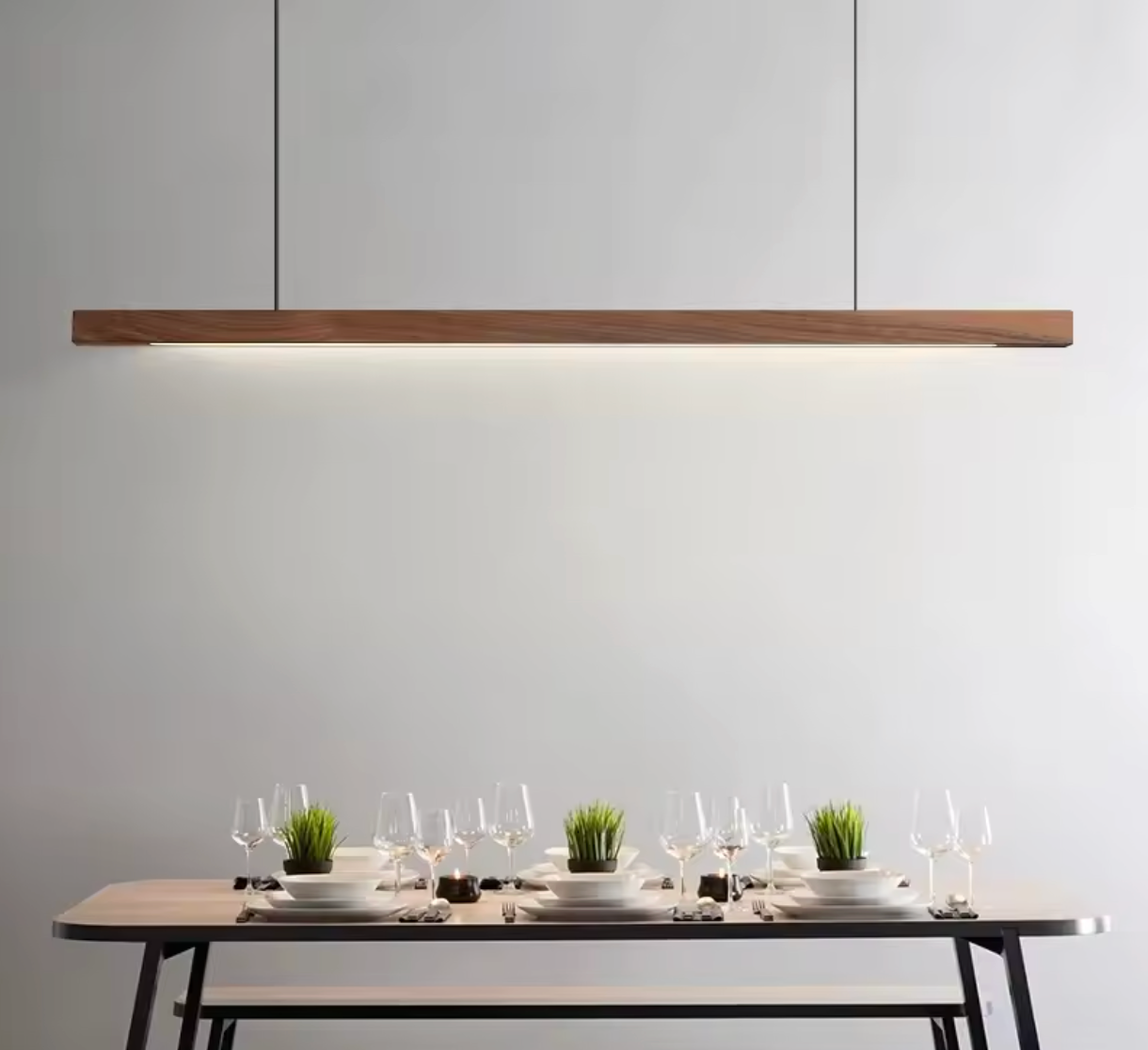 Houten LED Hanglamp – Lineair Grenen of walnoot hout – 80cm / 120cm / 150cm / 180cm