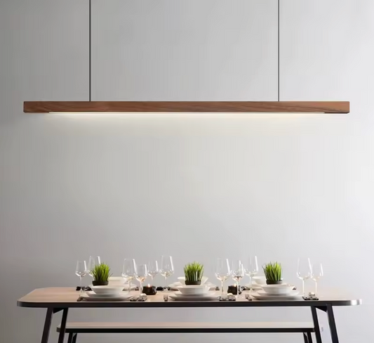 Houten LED Hanglamp – Lineair Grenen of walnoot hout – 80cm / 120cm / 150cm / 180cm