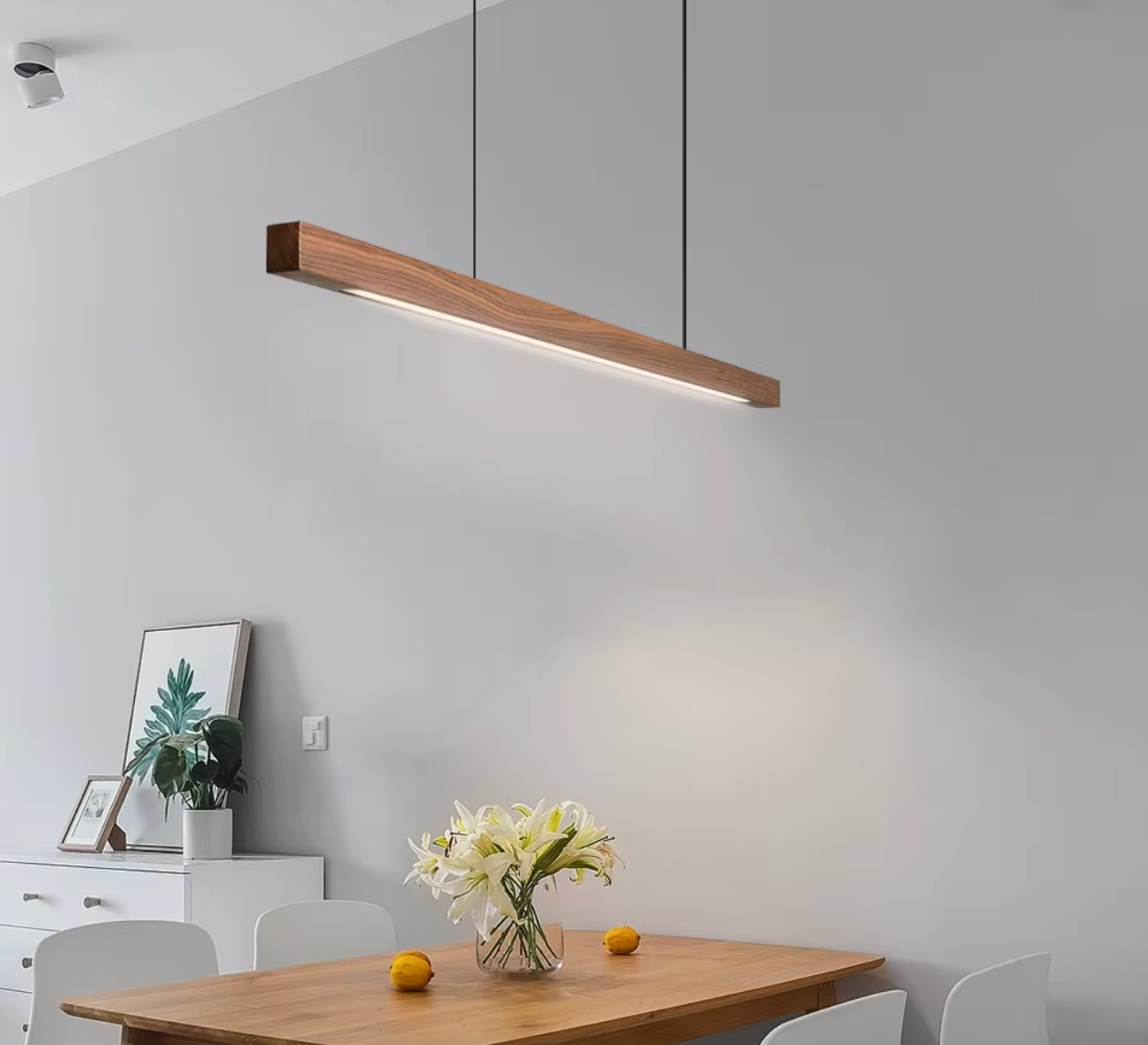 Houten LED Hanglamp – Lineair Grenen of walnoot hout – 80cm / 120cm / 150cm / 180cm