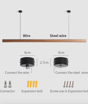 Houten LED Hanglamp – Lineair Grenen of walnoot hout – 80cm / 120cm / 150cm / 180cm