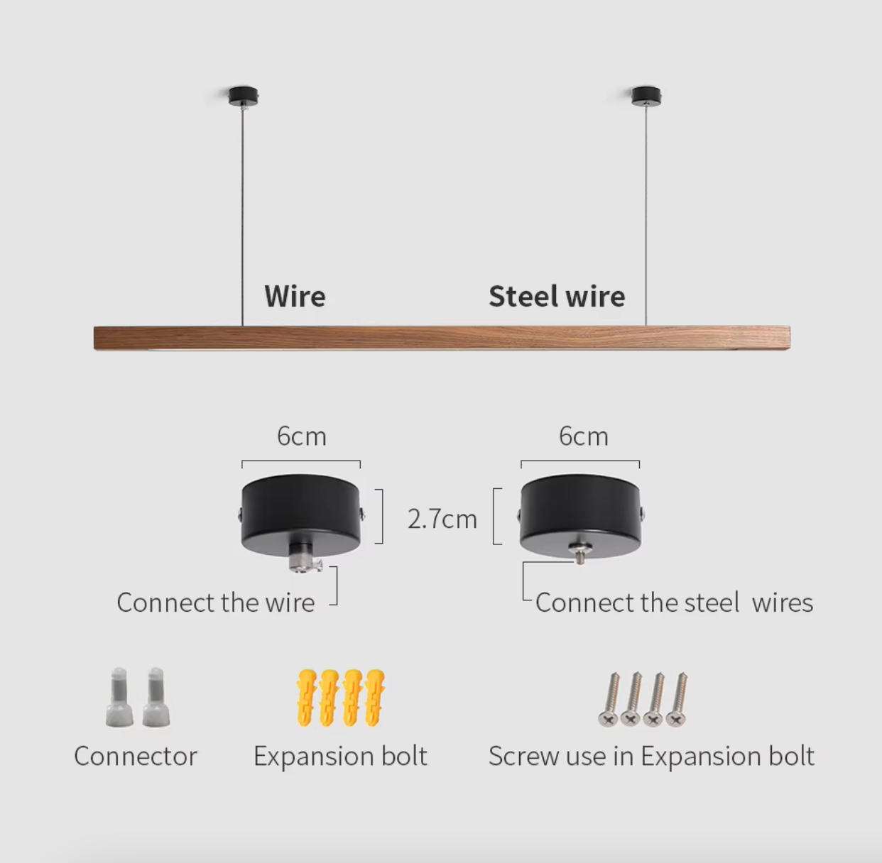 Houten LED Hanglamp – Lineair Grenen of walnoot hout – 80cm / 120cm / 150cm / 180cm