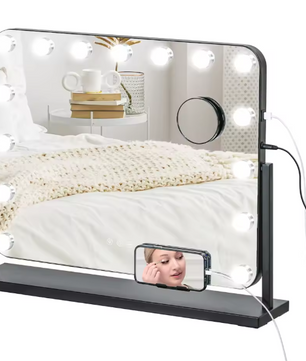 Hollywood LED Make-upspiegel – Zwart, 58x46 cm met 14 Lampen