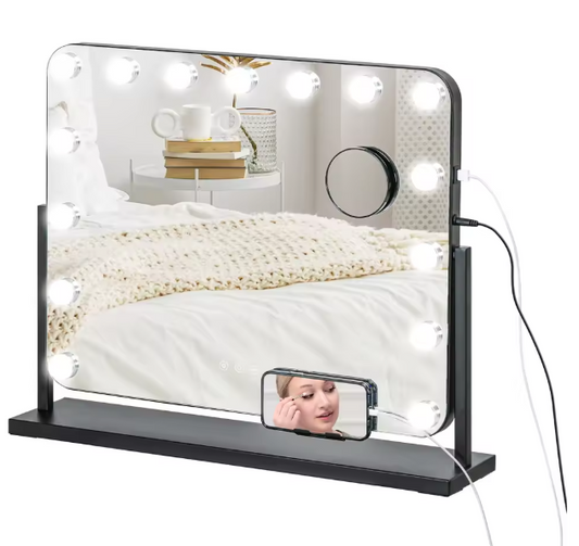 Hollywood LED Make-upspiegel – Zwart, 58x46 cm met 14 Lampen