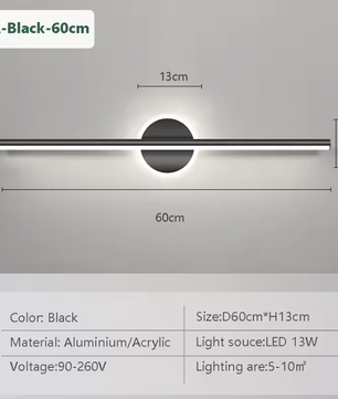 Moderne LED Wandlamp – Minimalistisch Design, Zwart & Goud, 40/60/80 cm