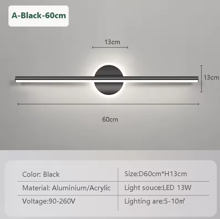 Moderne LED Wandlamp – Minimalistisch Design, Zwart & Goud, 40/60/80 cm