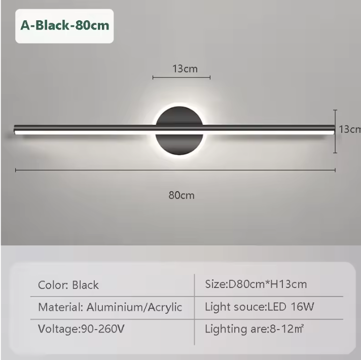Moderne LED Wandlamp – Minimalistisch Design, Zwart & Goud, 40/60/80 cm