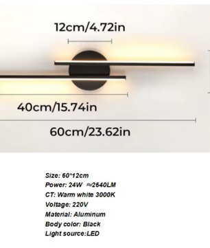 Moderne LED Wandlamp – 24W, Zwart, Warm Wit 3000K