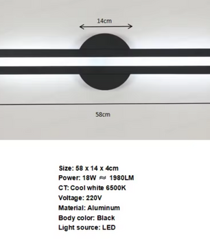 Moderne LED Wandlamp – 24W, Zwart, Warm Wit 3000K