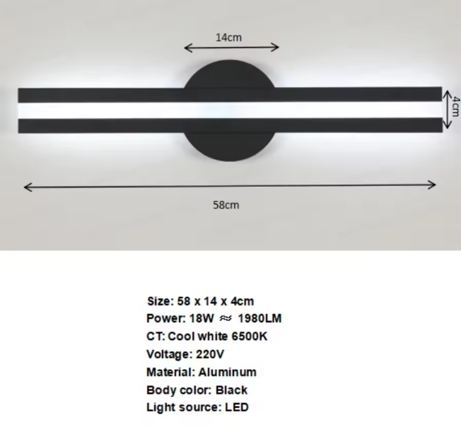 Moderne LED Wandlamp – 24W, Zwart, Warm Wit 3000K