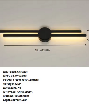 Moderne LED Wandlamp – 24W, Zwart, Warm Wit 3000K