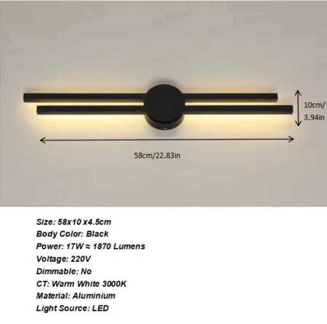 Moderne LED Wandlamp – 24W, Zwart, Warm Wit 3000K
