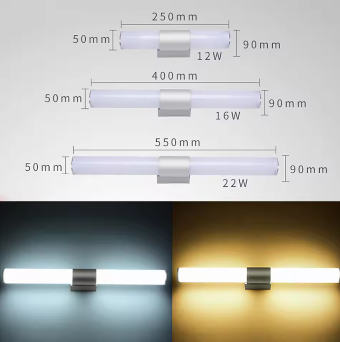 LED Spiegel Wandlamp – 12W/16W/22W, Wit & Zilver, Warm/Koud Wit