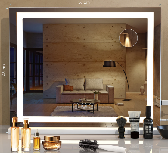 Make-up Spiegel met LED Verlichting – 58×46 cm, Dimbaar met Bluetooth & Touch