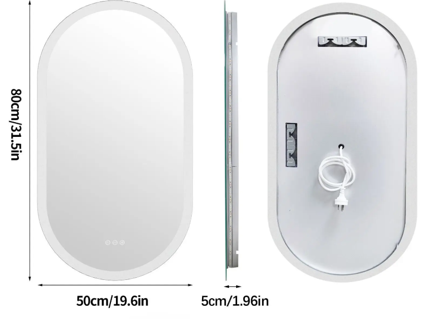 Ovale LED Badkamerspiegel – Dimbaar, Anti-Fog & 3 Lichtkleuren