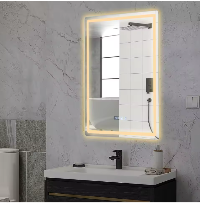 LED Badkamerspiegel 60×80 cm – Dimbaar, Anti-Fog & Tijdweergave