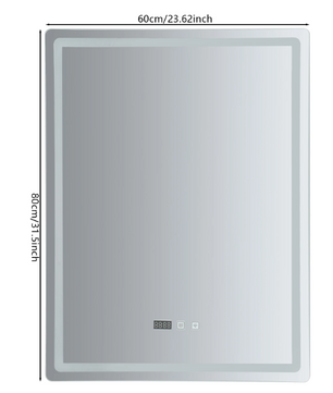 LED Badkamerspiegel 60×80 cm – Dimbaar, Anti-Fog & Tijdweergave