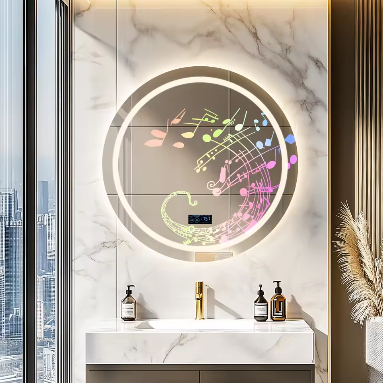 LED Badkamerspiegel Rond 80 cm – Dimbaar, Anti-Fog & Bluetooth Speaker