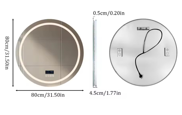 LED Badkamerspiegel Rond 80 cm – Dimbaar, Anti-Fog & Bluetooth Speaker