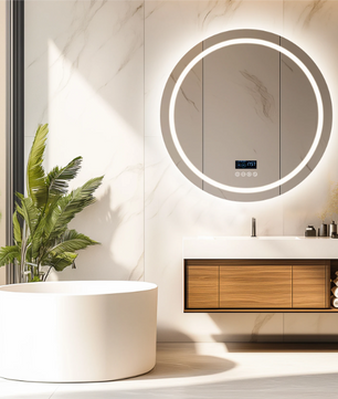 LED Badkamerspiegel Rond 80 cm – Dimbaar, Anti-Fog & Bluetooth Speaker