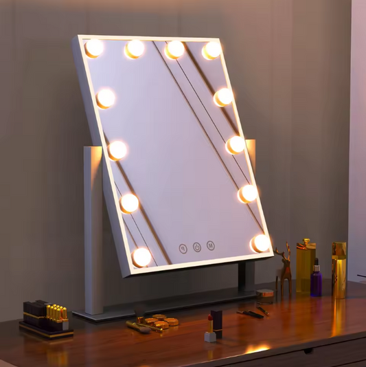 Hollywood Make-up Spiegel – LED Verlichting, 3 Lichtkleuren & 360° Draaibaar, 30×41 cm
