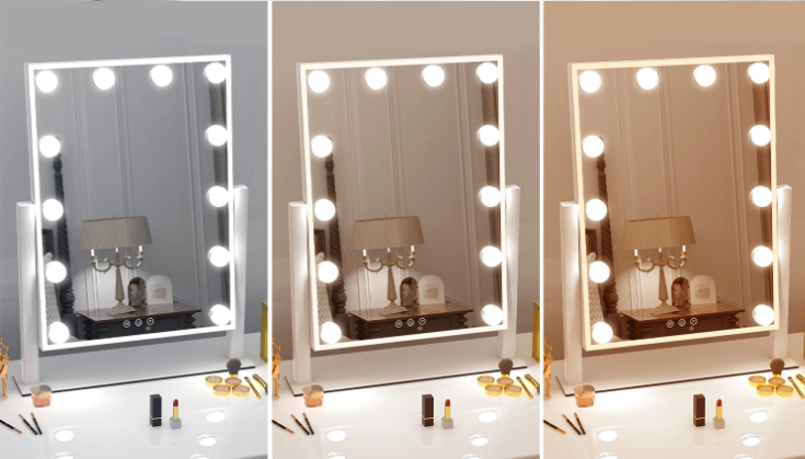 Hollywood Make-up Spiegel – LED Verlichting, 3 Lichtkleuren & 360° Draaibaar, 30×41 cm