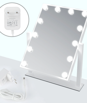 Hollywood Make-up Spiegel – LED Verlichting, 3 Lichtkleuren & 360° Draaibaar, 30×41 cm