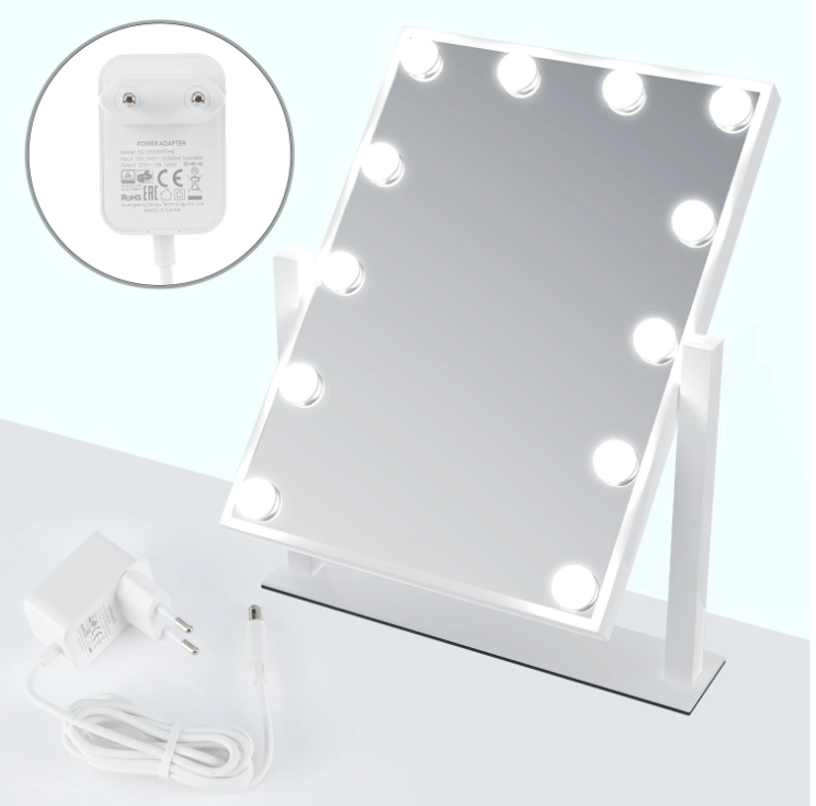Hollywood Make-up Spiegel – LED Verlichting, 3 Lichtkleuren & 360° Draaibaar, 30×41 cm