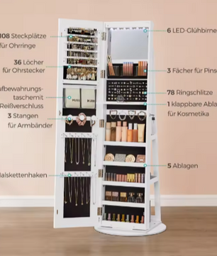 Sieradenkast met Spiegel & LED-Verlichting – Afsluitbaar en Ruimtebesparend