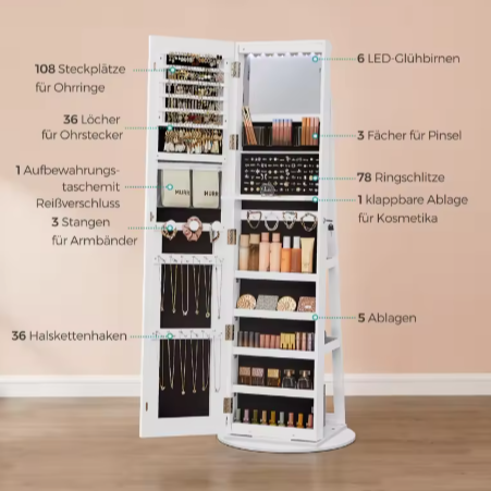 Sieradenkast met Spiegel & LED-Verlichting – Afsluitbaar en Ruimtebesparend