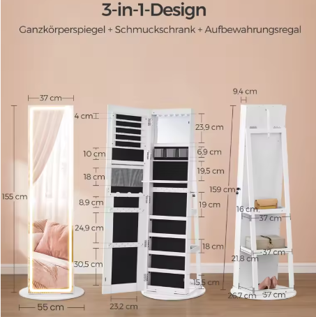 Sieradenkast met Spiegel & LED-Verlichting – Afsluitbaar en Ruimtebesparend
