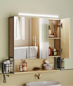 Badkamer Spiegelkast met LED-Verlichting – Hout & Metaal, 70×70 cm