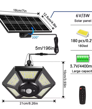 Solar Hanglamp met Afstandsbediening – 228 LED’s, Bewegingssensor & Waterdicht, 360° Verlichting
