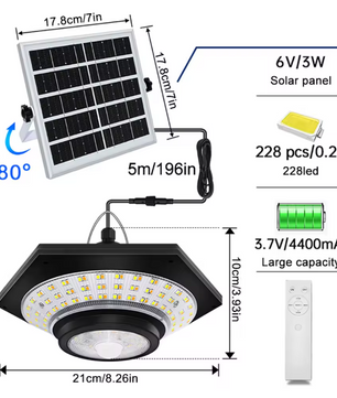 Solar Hanglamp met Afstandsbediening – 228 LED’s, Bewegingssensor & Waterdicht, 360° Verlichting