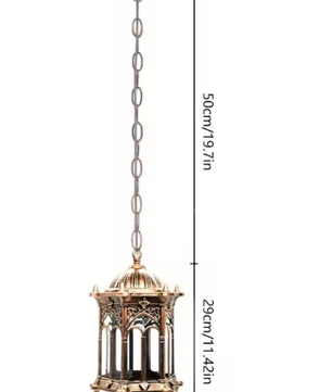 Waterdichte Retro Hanglamp – Bronskleurig Aluminium & Glazen Kap, Voor Binnen en Buiten