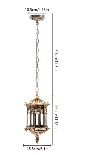 Waterdichte Retro Hanglamp – Bronskleurig Aluminium & Glazen Kap, Voor Binnen en Buiten