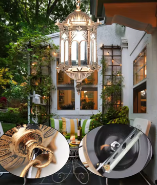 Waterdichte Retro Hanglamp – Bronskleurig Aluminium & Glazen Kap, Voor Binnen en Buiten