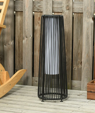 Rotan Solar Vloerlamp – Zwarte Buitenlamp met Automatische Lichtbediening