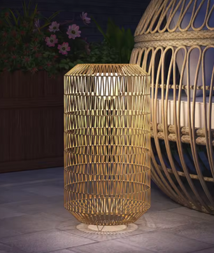 Rotan Solar Tuinlantaarn – Ø30×55 cm, Natuurlijk & Weerbestendig