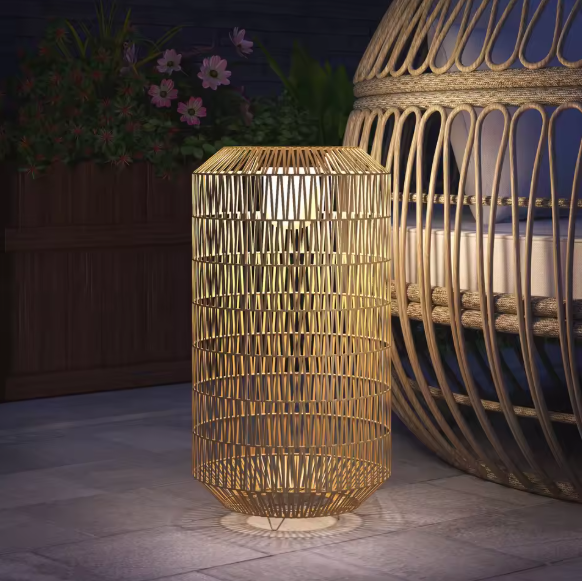 Rotan Solar Tuinlantaarn – Ø30×55 cm, Natuurlijk & Weerbestendig